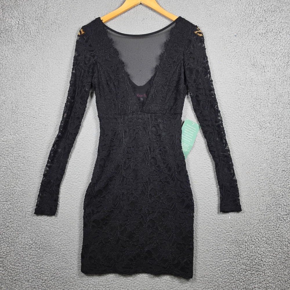 Reign On Dress Womens Size 5/6 Black Long Sleeve Lace Bodycon Goth Witchy V Neck